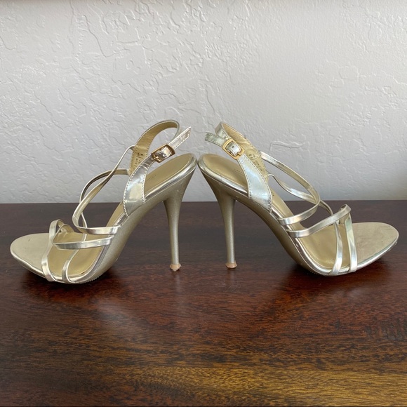 Gold Strappy Stiletto High Heels -adjustable strap - Picture 4 of 8